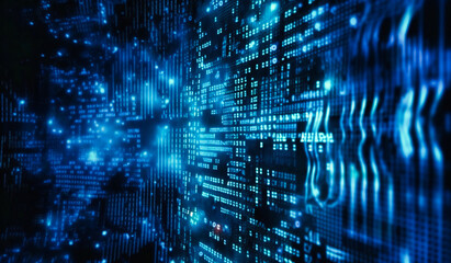 a matrix code is on a blue background