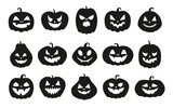 Fototapeta  - Funny Halloween pumpkin silhouette collection. Vector illustration isolated on a white background