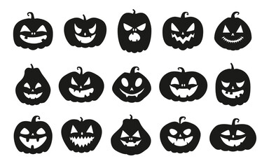 funny halloween pumpkin silhouette collection. vector illustration isolated on a white background