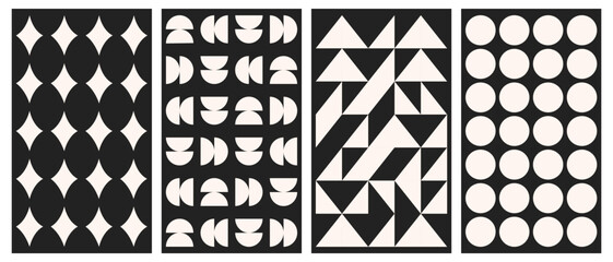 Wall Mural - Vector set of abstract geometric backgrounds. Brutalist vertical poster. Minimal monochrome swiss design aesthetic. Bauhaus vector poster