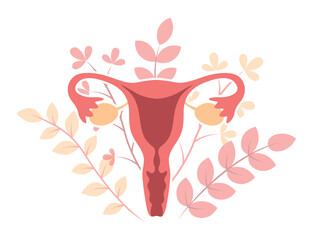 female reproductive system women uterus on floral background vector illustration EPS10