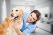 © BillionPhotos.com - Young beautiful man veterinarian hugging dog
