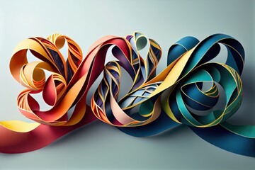 Wall Mural - three paper streamers in different colors and patterns, entwined together, created with generative ai