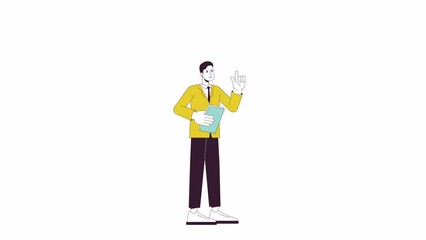 Fototapete - Office worker eureka idea animation. Animated cartoon employee with light bulb. Isolated colour flat line 2D character 4K video footage, white background, alpha channel transparency for web design