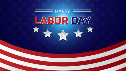 Labor day banner vector illustration, USA flag waving on blue background