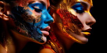 Fashion Art Woman Close-up Portrait. Fantasy Beauty In Paint Shiny Skin Generative AI