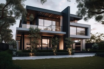 Poster - exterior of modern house with sleek exterior and contemporary design, created with generative ai