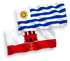 Wall Mural - Flags of Oriental Republic of Uruguay and Gibraltar on a white background