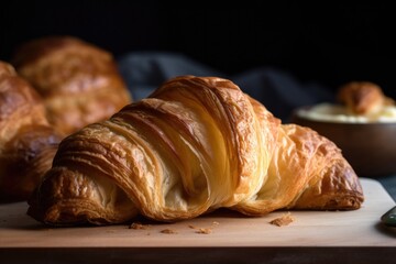 Canvas Print - homemade croissant, with flaky layers and rich buttery flavor, created with generative ai