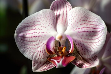 Sticker - close-up of delicate orchid flower, with its intricate and detailed petals in full bloom, created with generative ai