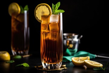 Sticker - towering glass of iced tea with mint and lemon wedge garnish, created with generative ai