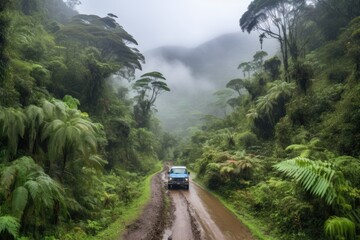 Poster - a road trip through the lush jungles and rainforests of south america, created with generative ai