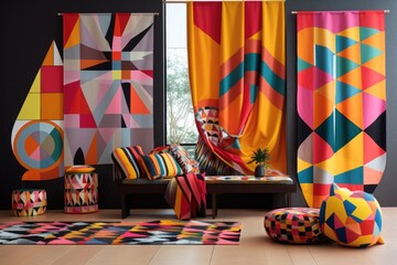 Wall Mural - abstract textiles with bold geometric patterns and vibrant colors, created with generative ai