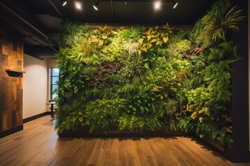 Wall Mural - vertical garden of lush foliage and flowers, bringing life and color to drab interior, created with generative ai