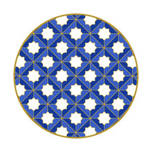 Porcelain Plate With Traditional Blue On White Design In Asian Style. Design Pattern For Background, Plate, Dish, Bowl, Lid, Tray, Salver, Vector Illustration Art Embroidery. Geometric Star And Tile.