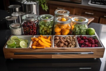 Wall Mural - meal prep station with fresh fruits, vegetables, and spices for creating healthy and delicious meals, created with generative ai