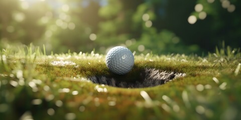 golf player putting golf ball into hole