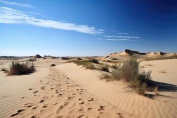 Wall Mural - desert landscape with towering dunes and clear blue skies, created with generative ai