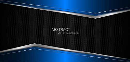 Poster - Abstract blue and silver polygons on dark steel mesh background. with free space for design. modern technology innovation concept background	