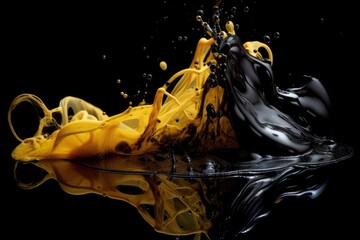 Wall Mural - high-contrast image of chemical waste spill on a black background, created with generative ai