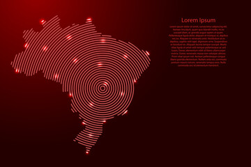 Wall Mural - Brazil, map from futuristic concentric red circles and glowing stars for banner, poster, greeting card