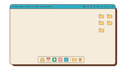 Fototapete - minimal vintage retro vibe nostalgic os with menu bar, folders and dock with app icons. old fashione