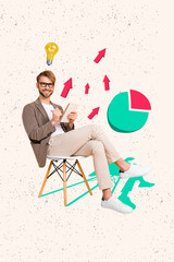 Aufkleber - Magazine template collage of intelligent successful guy economist writing copybook financial report for increase capital start up