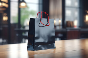 Poster - beautiful gift bag on the table. AI generated.