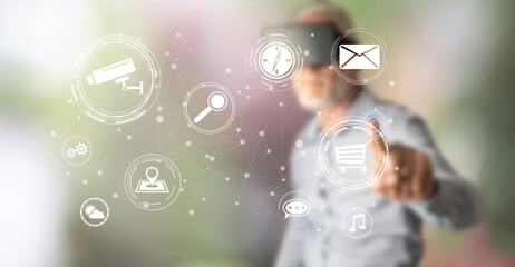 Wall Mural - Man touching an apps concept