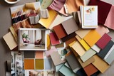 Fototapeta  - Interior design mood board with fabric and paint swatches