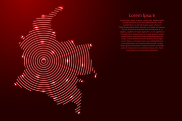 Fototapete - Colombia, map from futuristic concentric red circles and glowing stars for banner, poster, greeting card