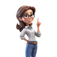 3D Cute Cartoon Female Teacher Character On Transparent Background. Generative AI