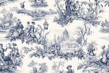 Toile De Jouy Voyage Seamless Pattern Blue And White