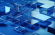 © ADDICTIVE STOCK - Generative AI image of abstract background of transparent glass blocks in different shapes on blue surface