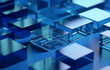 © ADDICTIVE STOCK - Generative AI image of abstract background of transparent glass blocks in different shapes on blue surface