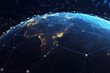 © ADDICTIVE STOCK - Generative AI illustration of glowing planet with yellow network connecting cities on black background