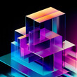 © ADDICTIVE STOCK - Generative AI abstract illustration of geometric shapes and structures in colorful neon colors and lights in cyberspace against dark background