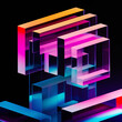 © ADDICTIVE STOCK - Generative AI abstract illustration of geometric shapes and structures in colorful neon colors and lights in cyberspace against dark background