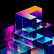 © ADDICTIVE STOCK - Generative AI abstract illustration of geometric shapes and structures in colorful neon colors and lights in cyberspace against dark background