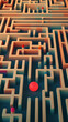 © ADDICTIVE STOCK - Generative AI abstract illustration from above of wooden maze with colorful narrow paths with hidden in center glowing red ball