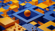 © ADDICTIVE STOCK - Generative AI abstract illustration from above of metallic blue and yellow geometrical forms and shapes with cubes and spheres on different levels