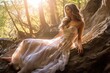 © DesignVectX - Portrait of a woman in a fairy outfit. Dreamy fairy tale photo. Generative AI