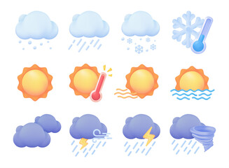 weather forecast icon. sun behind cloud with rain 3d vector illustration