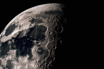 Wall Mural - a close-up of the moon, with craters and mountains visible, created with generative ai