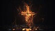 © EUDPic - A Christian cross burns with fire against a black background. Generative AI.