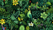 Leinwandbild Motiv Seamless pattern background influenced by the organic forms and vibrant colors of tropical rainforests with colourful birds and flowers