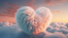 Soft White Heart Floating In The Sky Among Clouds. Generative Ai.