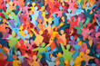 canvas print picture - Large crowd of diverse people. paper cut out style