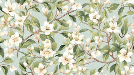 Canvas Print - Seamless pattern background inspired by nature and botanical motifs with delicate flowers, leaves, and vines in soft pastel tones