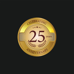 Poster - Elegant golden celebrating anniversary 25th years design template
